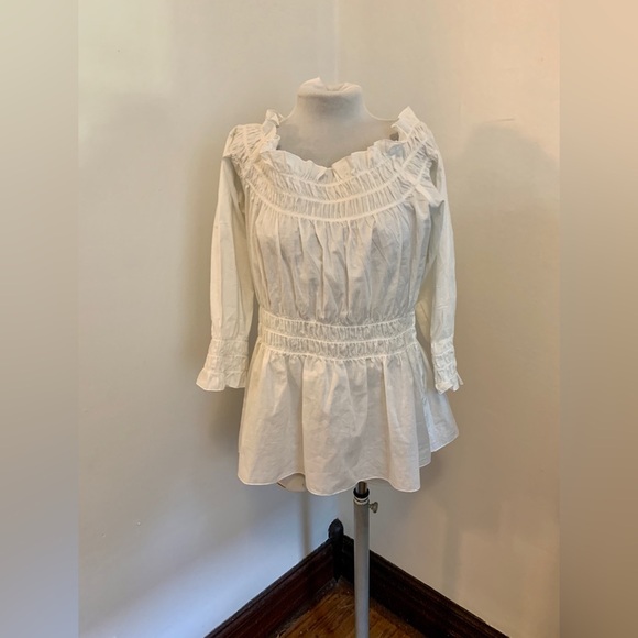 VTG Ninety Cotton Peasant Whit Off Shoulder smocked Pirate Victorian Top y2k 90s - Picture 5 of 13